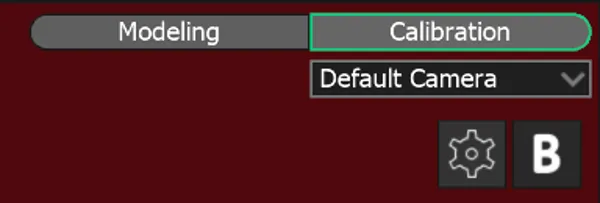 The top right of the 3D Scene window in Calibration mode, with the Calibration button selected over a red background.