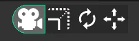The Camera, Scale, Rotate and Translate buttons at the top right of the 3D Scene window, with Camera active.