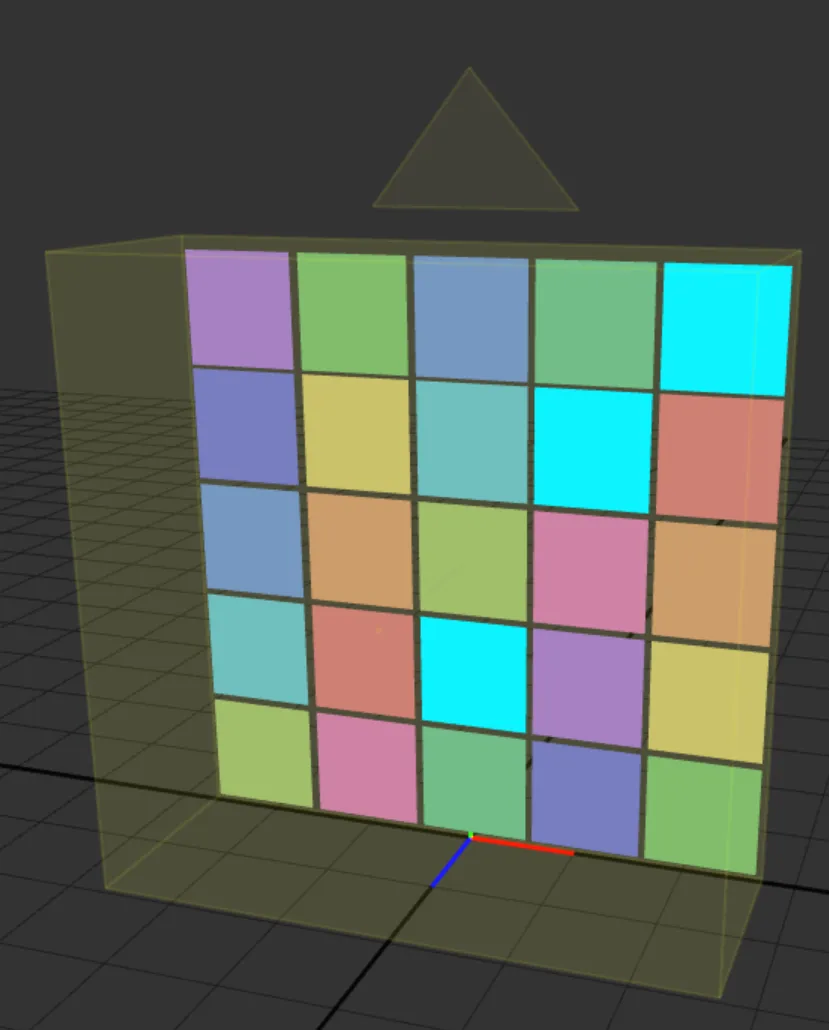 The 3D Scene, with the 25 screens now displaying the replacement media in a new set of colours.