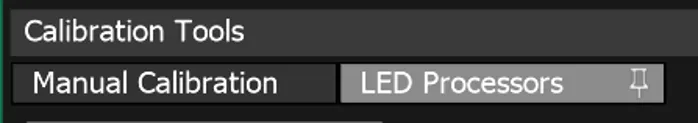 The Calibration Tools window, where LED Processors has its own tab, selected here, next to Manual Calibration.