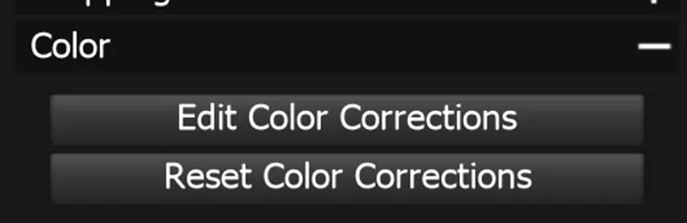 The Color section, with Edit Color Corrections to open the Color Correction module and Reset Color Corrections to clear its settings.