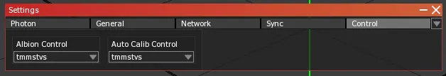 The Control tab of the Settings module, with Albion Control and Auto Calib Control both set to the local server.