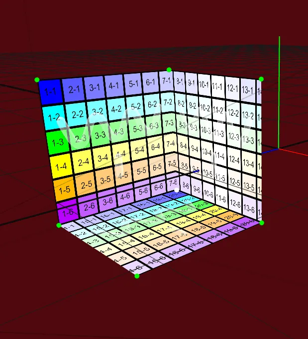 The cube corner in the 3D Scene Preview, with green dots on its vertices once it is mapped.