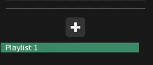 The + button of the Cue Editor, with the new Playlist 1 it created listed below.