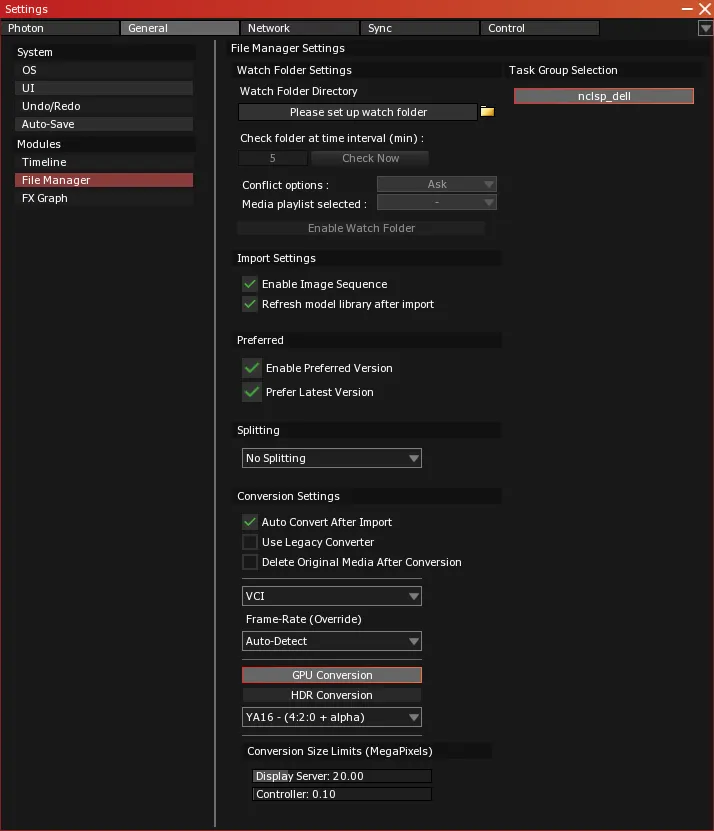 The File Manager Settings panel of the General tab, with Enable Preferred Version and Prefer Latest Version checked under Preferred.