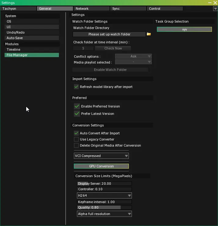 The File Manager panel of the Settings General tab, with Enable Preferred Version and Prefer Latest Version checked under Preferred.