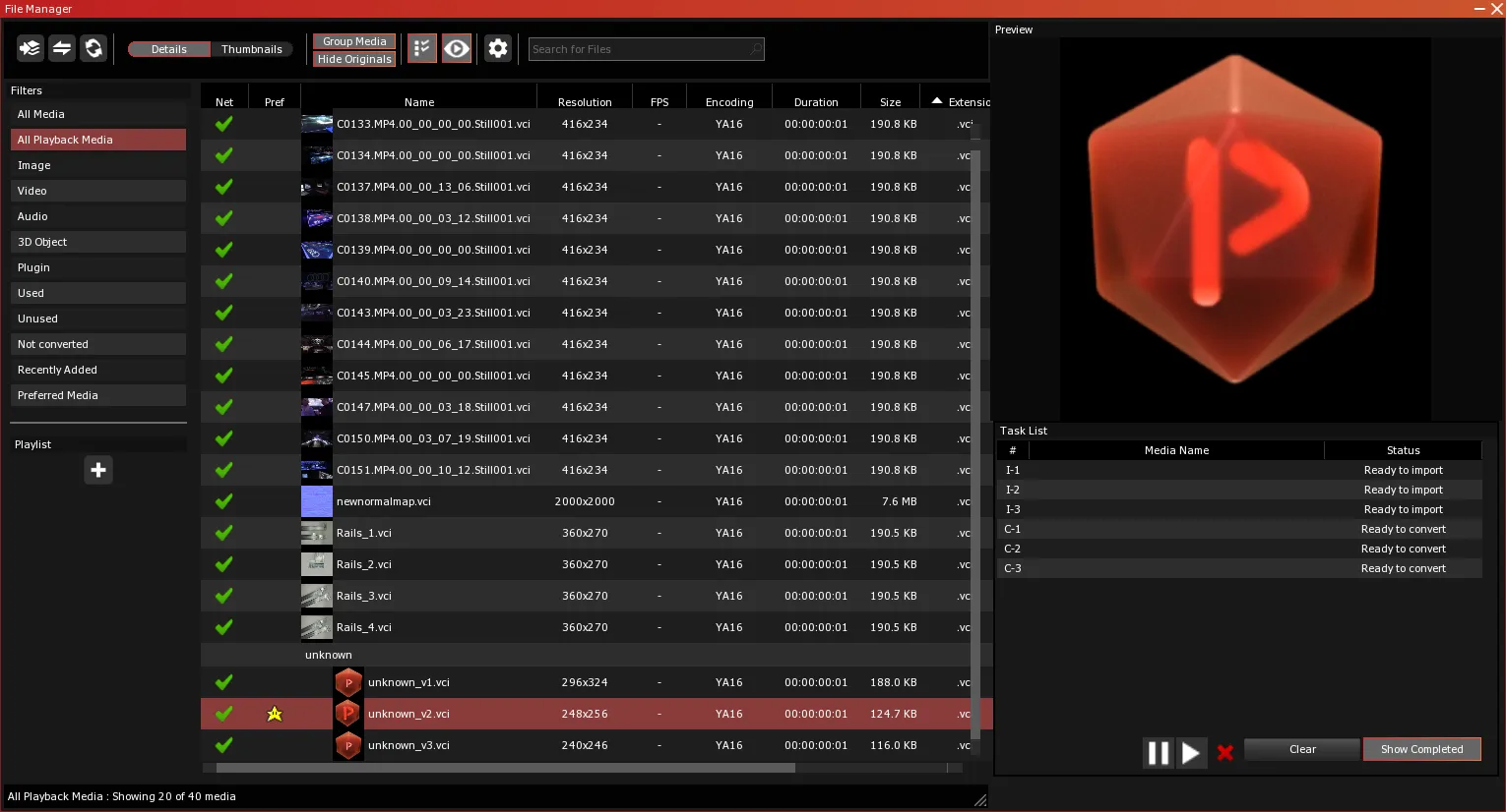 The File Manager list, with unknown_v1 to unknown_v3 grouped under unknown and a star in the Pref column of unknown_v2.
