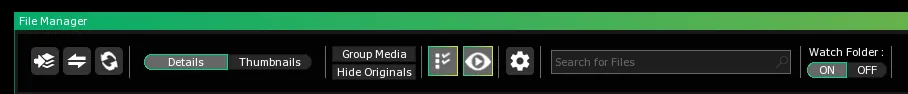 The File Manager toolbar, with the Watch Folder radio button at its right end set to ON.