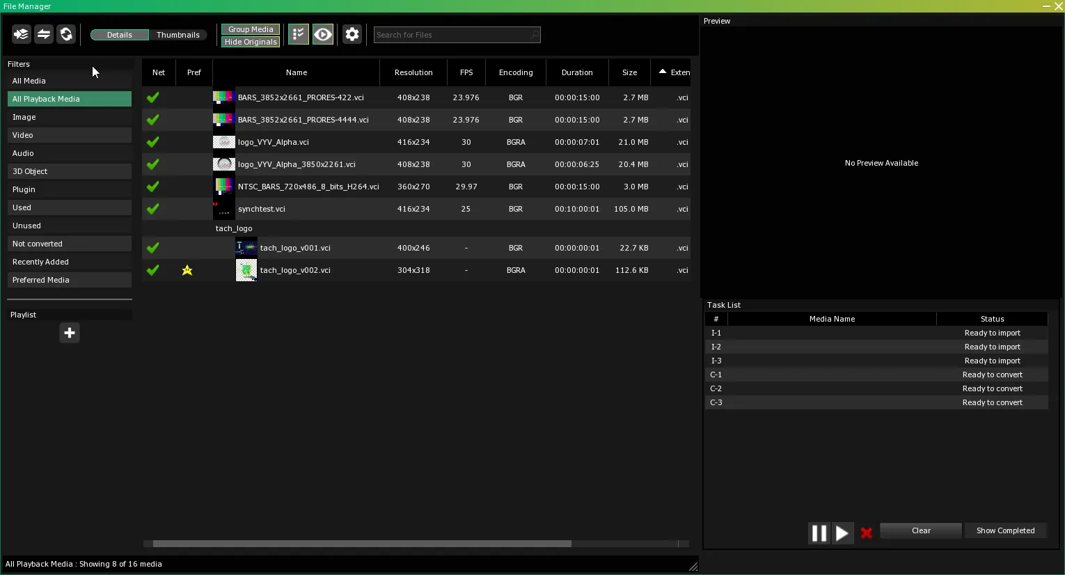 The File Manager list, with tach_logo_v001 and tach_logo_v002 grouped under tach_logo and a star in the Pref column of v002.