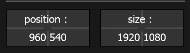 The position and size 2D sliders of the Geometry section, set to 960 540 and 1920 1080 pixels.