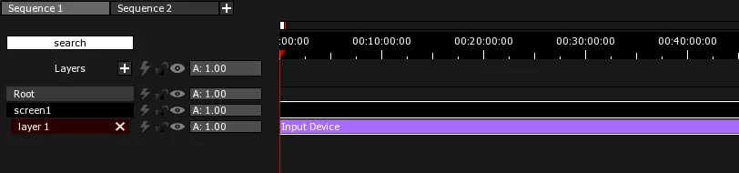 An Input Device Clip on layer 1 of screen1 in the Timeline, drawn in its default mauve.