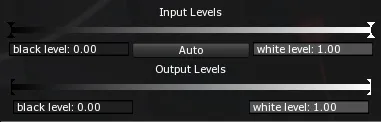 The Input Levels and Output Levels sliders, black level at 0.00 and white level at 1.00, with the Auto button.
