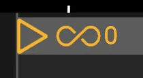 The start of a looping region with its counter at 0 and a hollow triangle, marking the last iteration.