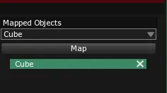 The Mapped Objects section, with Cube chosen in the dropdown above the Map button and listed as a Mapped Object.