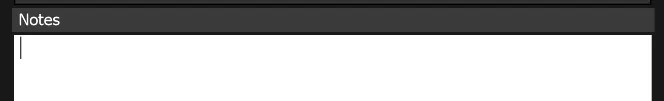 The Notes text box of Marker Properties, active and empty with a text cursor, ready for a note about the show.