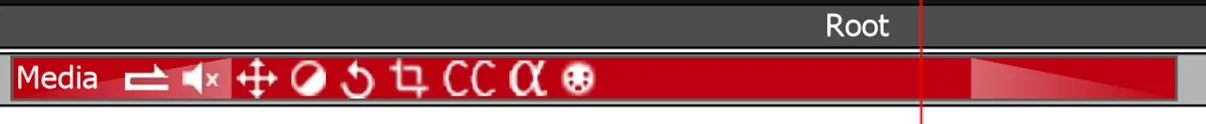 A Media clip with loop and mute icons, then one per changed section: Geometry, Blending, Rotation, Cropping, Color, Alpha Transfer and DMX.