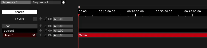 A Media Clip on layer 1 of screen1 in the Timeline, drawn in its default red.