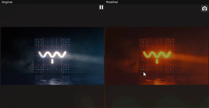 The Original and Modified previews side by side, the Modified one showing the same Clip with an orange grade.