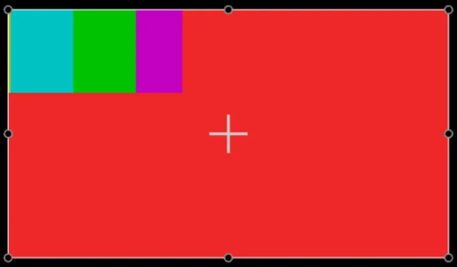 The cropped strip moved to the top left corner with crop pan x and crop pan y, over the red background.