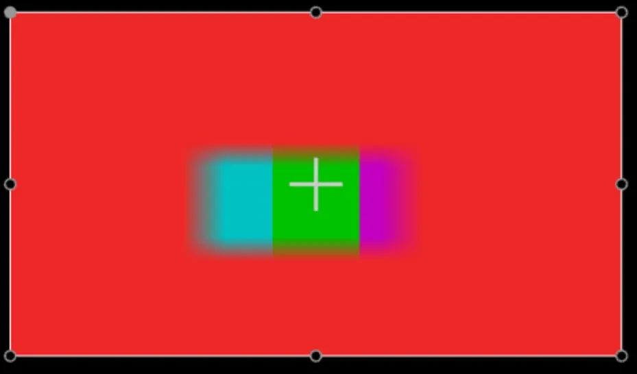 The cropped strip with crop soft edge applied: its borders blur into the red background on every side.