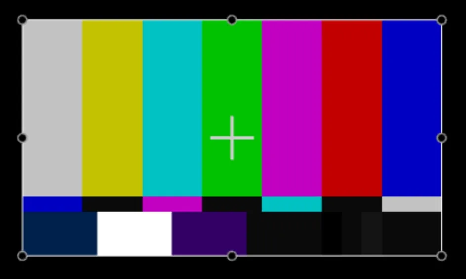 The original clip, a color bars test pattern shown uncropped in the Preview module, inside its bounding box.