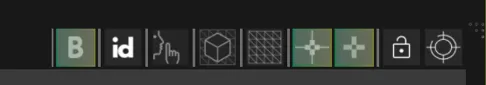 The quick option bar of the Calibration Tools, from B and id to the padlock, with the grid-shaped Display Grid toggle still off.