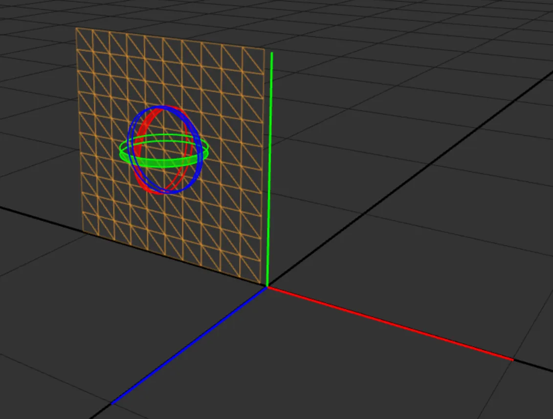 The Rotate Manipulator on a plane in the 3D Scene Preview: one ring per axis, X red, Y green, Z blue.