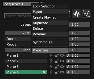 The Sequence tab contextual menu, with Properties highlighted to open the Sequence Properties window.