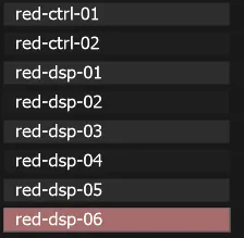 The server list of the Photon tab, with the target server red-dsp-06 selected.