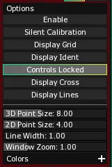 The 3D Scene Settings panel, with the Controls Locked toggle enabled in its Options list.