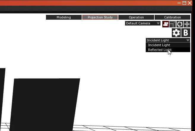The 3D Scene Settings panel, with its light type dropdown open and the cursor on Reflected Light below Incident Light.