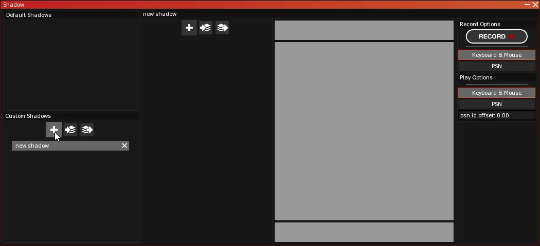 The Shadow module, with a new shadow entry added to the Custom Shadows list after a click on the + button.