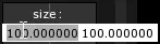 A 2D slider, size, its two values side by side, the first one in edit mode.