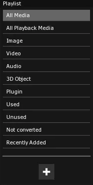 The Sorting Tool column of the File Manager, with the + button below it that creates a Playlist from the selected media files.