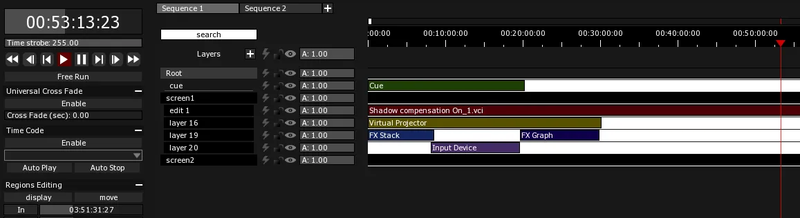 The Timeline Editor during playback, Play button active, the state in which J, K and L change the Playhead speed.