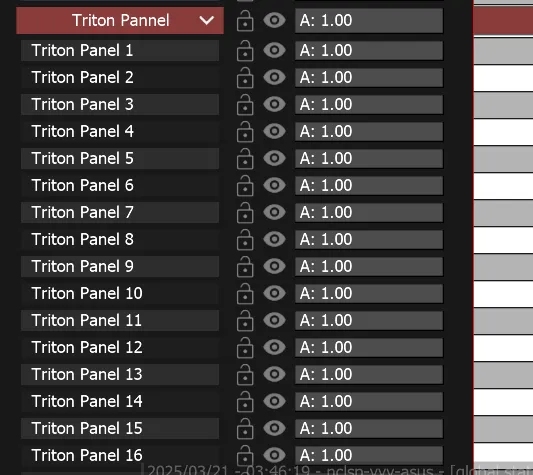 The layers of the Triton Pannel screen, renamed in sequence from Triton Panel 1 to Triton Panel 16.