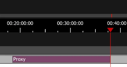 A Proxy clip on the Timeline ending at the Playhead, as placed by the Playhead Back option.