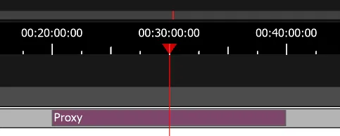 A Proxy clip on the Timeline centred on the Playhead, as placed by the Playhead Mid option.