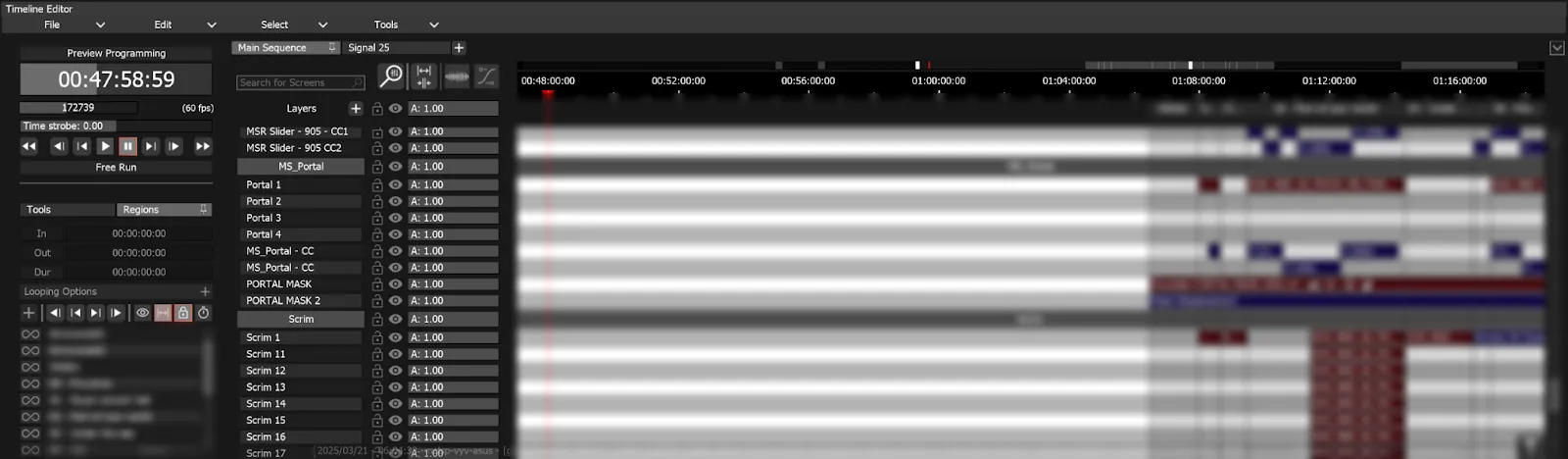 The same Timeline after Push, every clip and region after the playhead moved later to open more space.