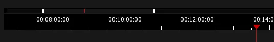 The Zoom Bar at the top of the Timeline, its two white handles framing the section shown on the ruler below.