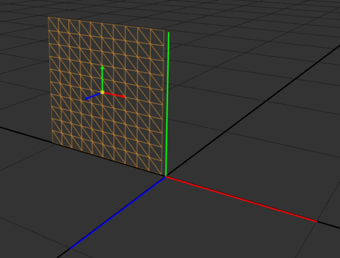 The Translate Manipulator on a plane: one arrow per axis, X red, Y green, Z blue, and a yellow dot that acts on all axes at once.